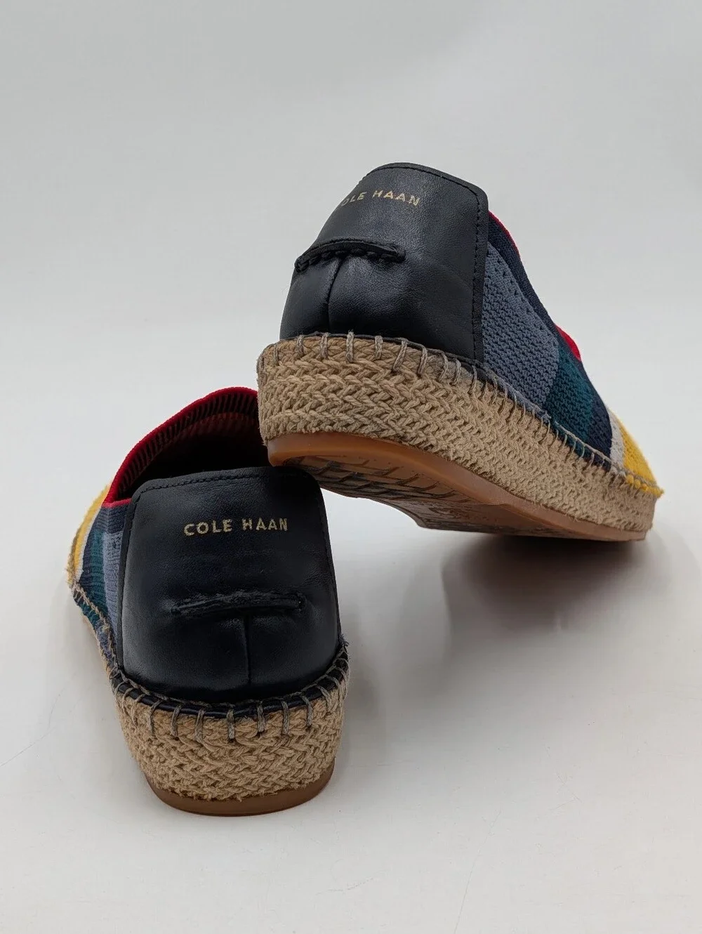 Cole Haan Sz 9B Women's Cloudfeel Stitchlite Espadrille Lemon Ice Navy Teal Knit